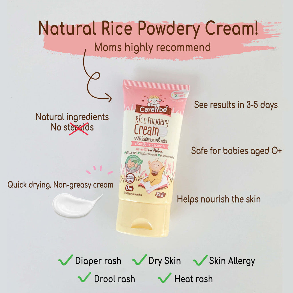 Carelybe Rice Powder Cream 35ml - Baby Rash Cream, skin allergies, diaper rash